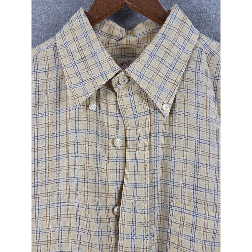 Brooks Brothers‎ Irish Linen Shirt Mens M Short Sleeve Yellow Check Traditional
